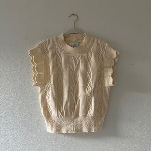 Mint Cable Knit Sweater Short Sleeve Prairie Grandma Cream